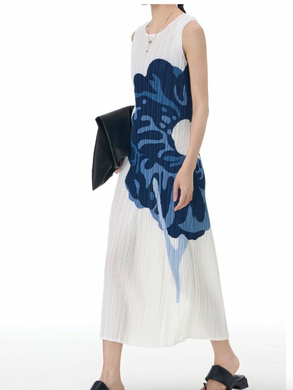 Floral Micro Accordian pleated Sleeveless Dress Plisse Avant Garde OSFM